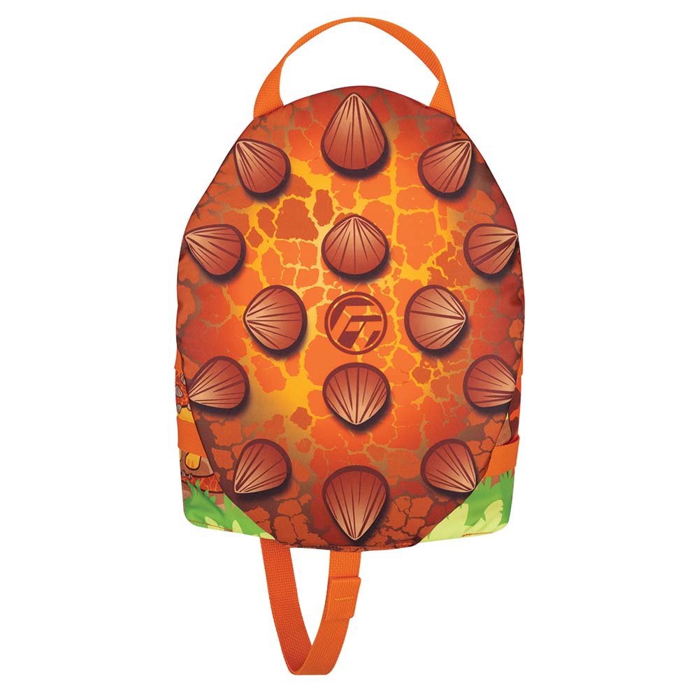 Full Throttle Water Buddies Dinosaur Life Vest for children 30-50lbs, featuring colorful dinosaur design, personal flotation device.