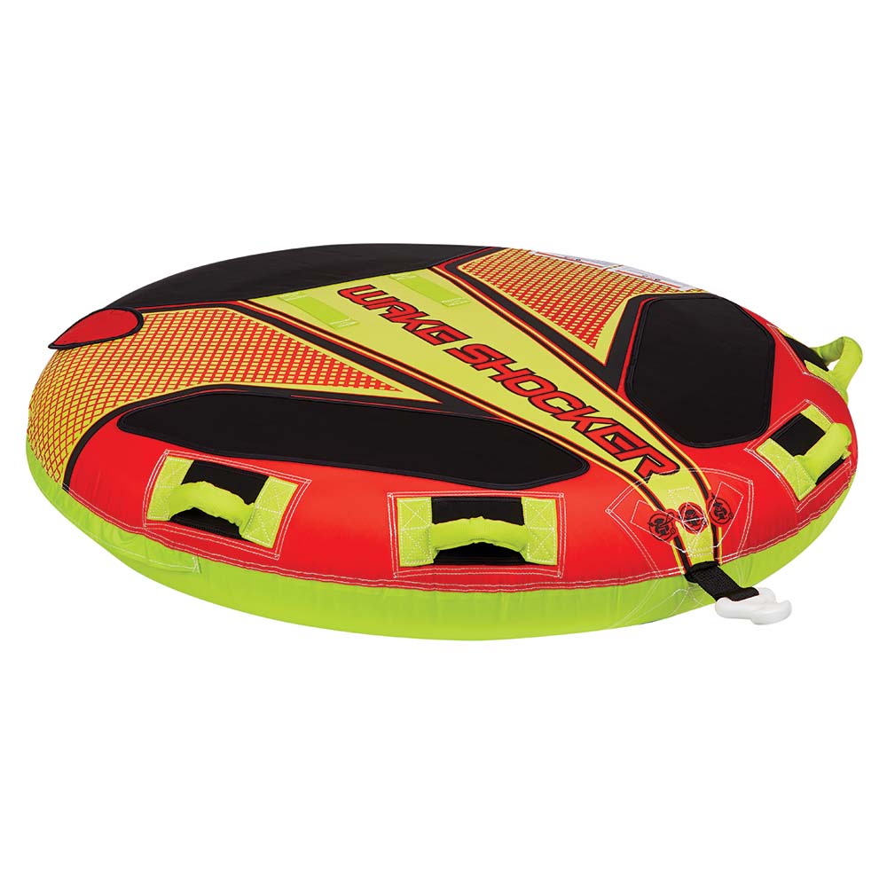 Full Throttle Wake Shocker towable tube for 2 riders in red, designed for water fun and high-speed towing.
