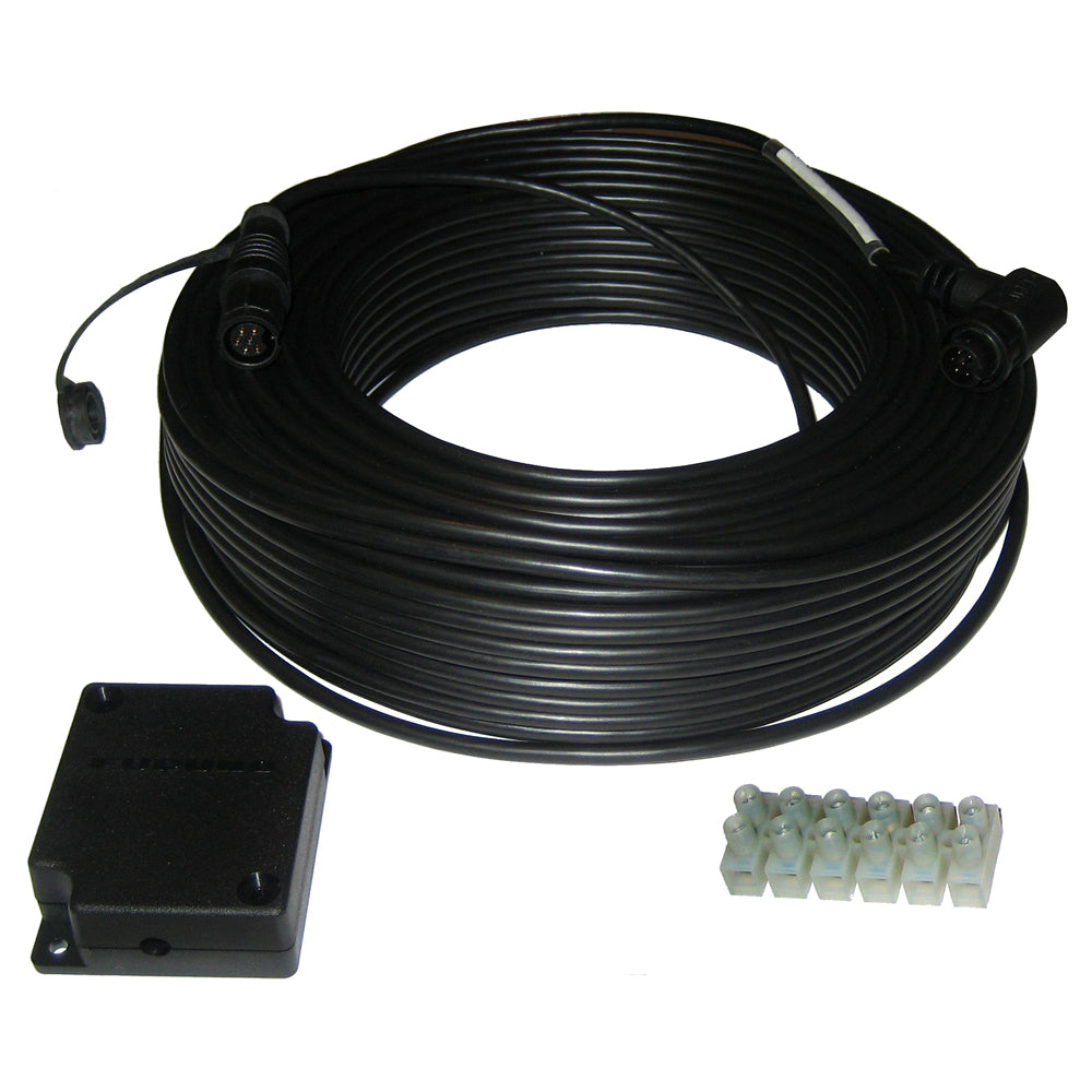 Furuno 30M cable kit with junction box for FI5001 marine navigation equipment, black cable with connector ends.