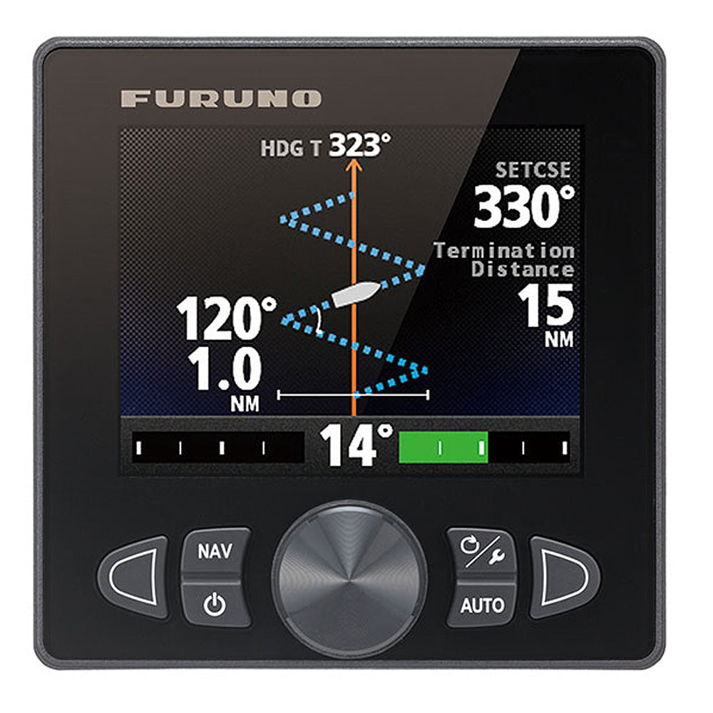 Furuno NavPilot 711C autopilot control unit for marine navigation, with buttons and display on a sleek black panel.