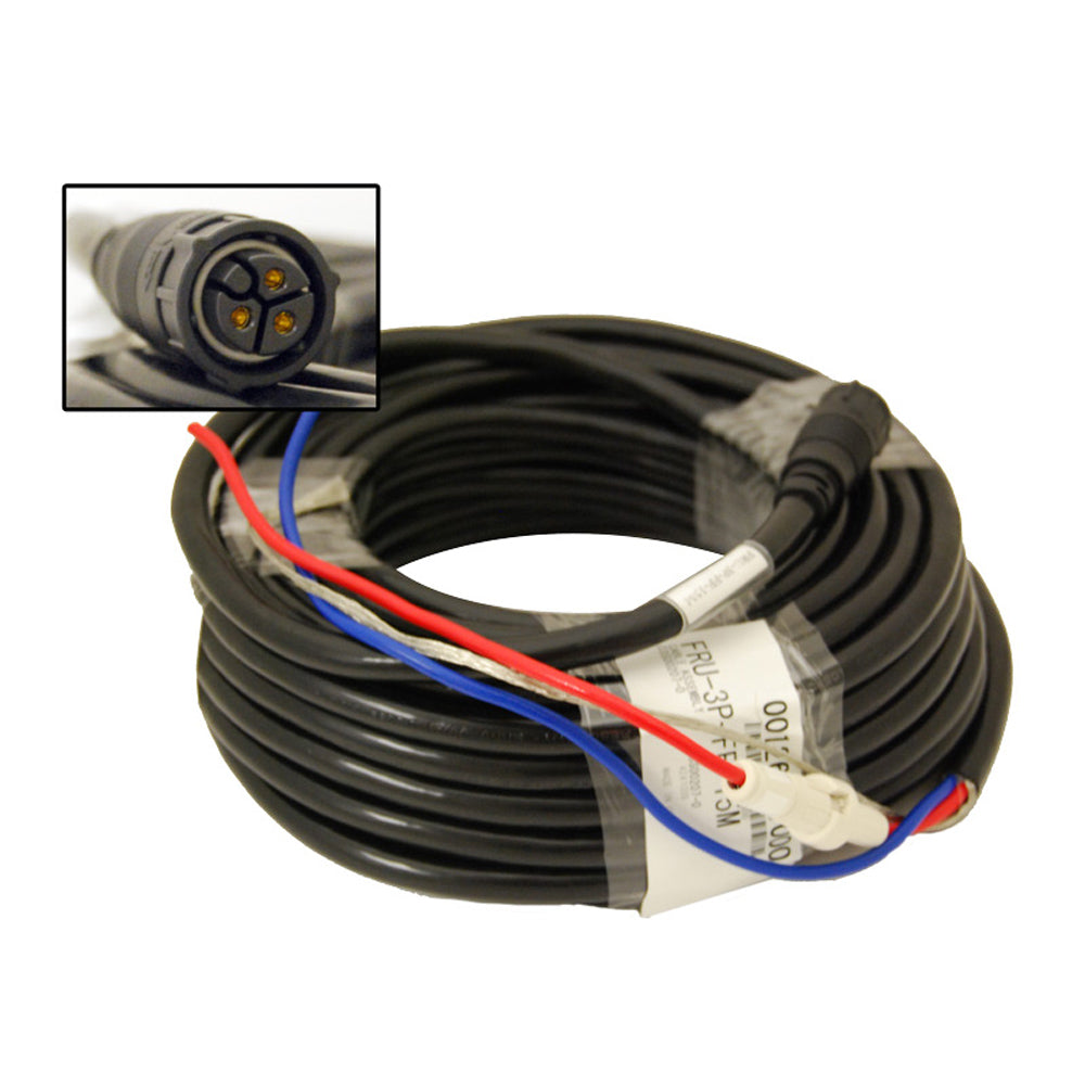 Furuno DRS4W radar 15-meter power cable, black and coiled, designed for marine radar systems, with connectors at each end.