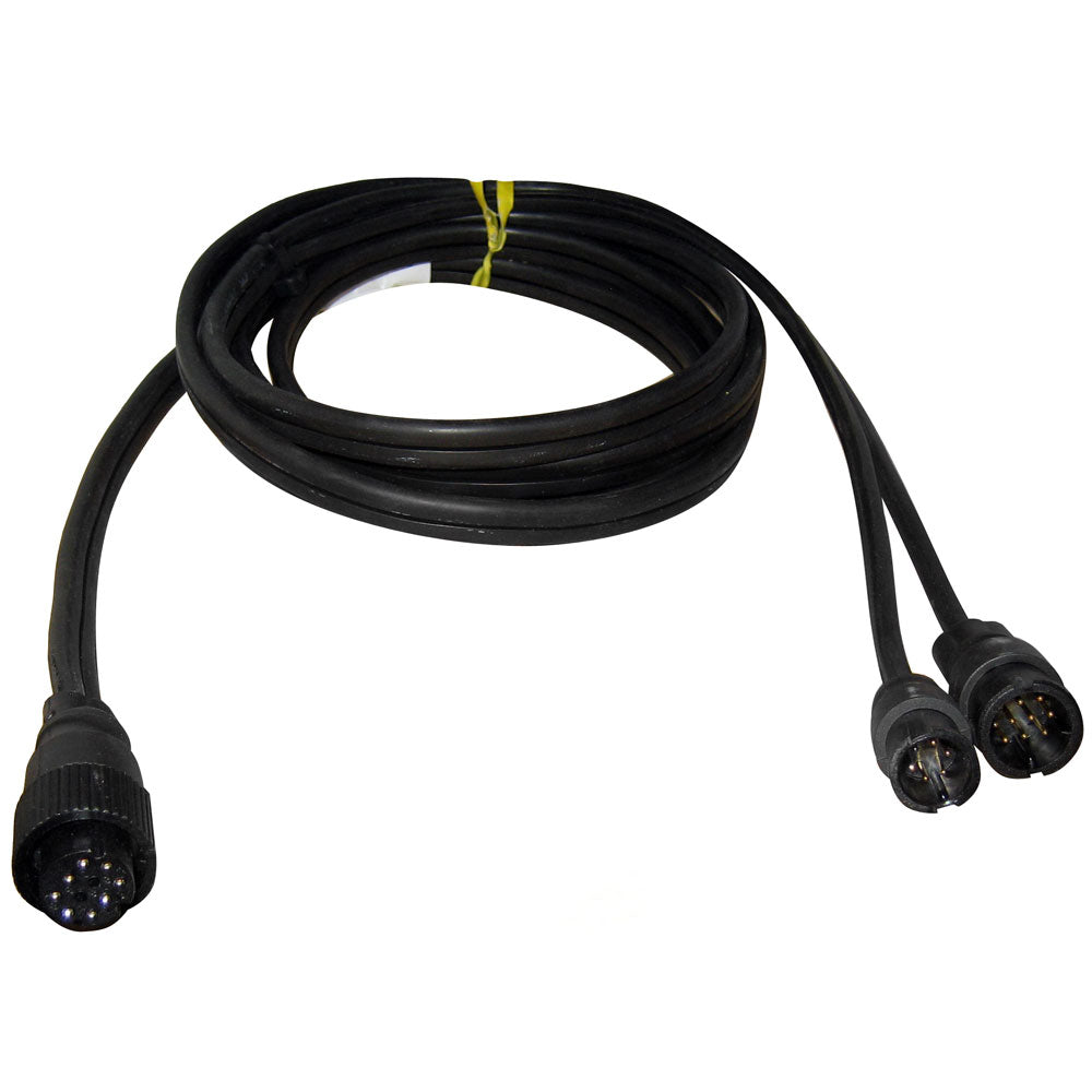 Furuno AIR-033-270 transducer Y-cable for marine sonar systems, shown connected to transducer accessories.