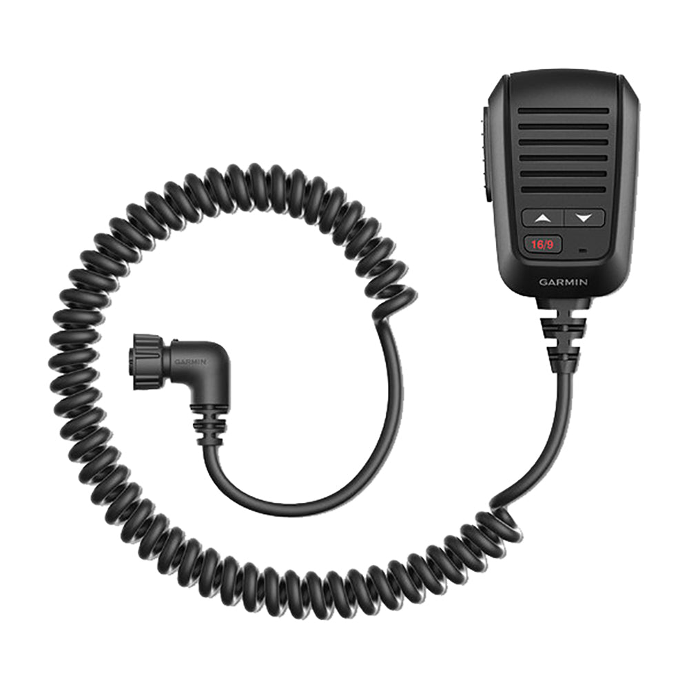 Garmin Fist Microphone for VHF 210/215 radio, accessory with handheld design and microphone clip for communication.