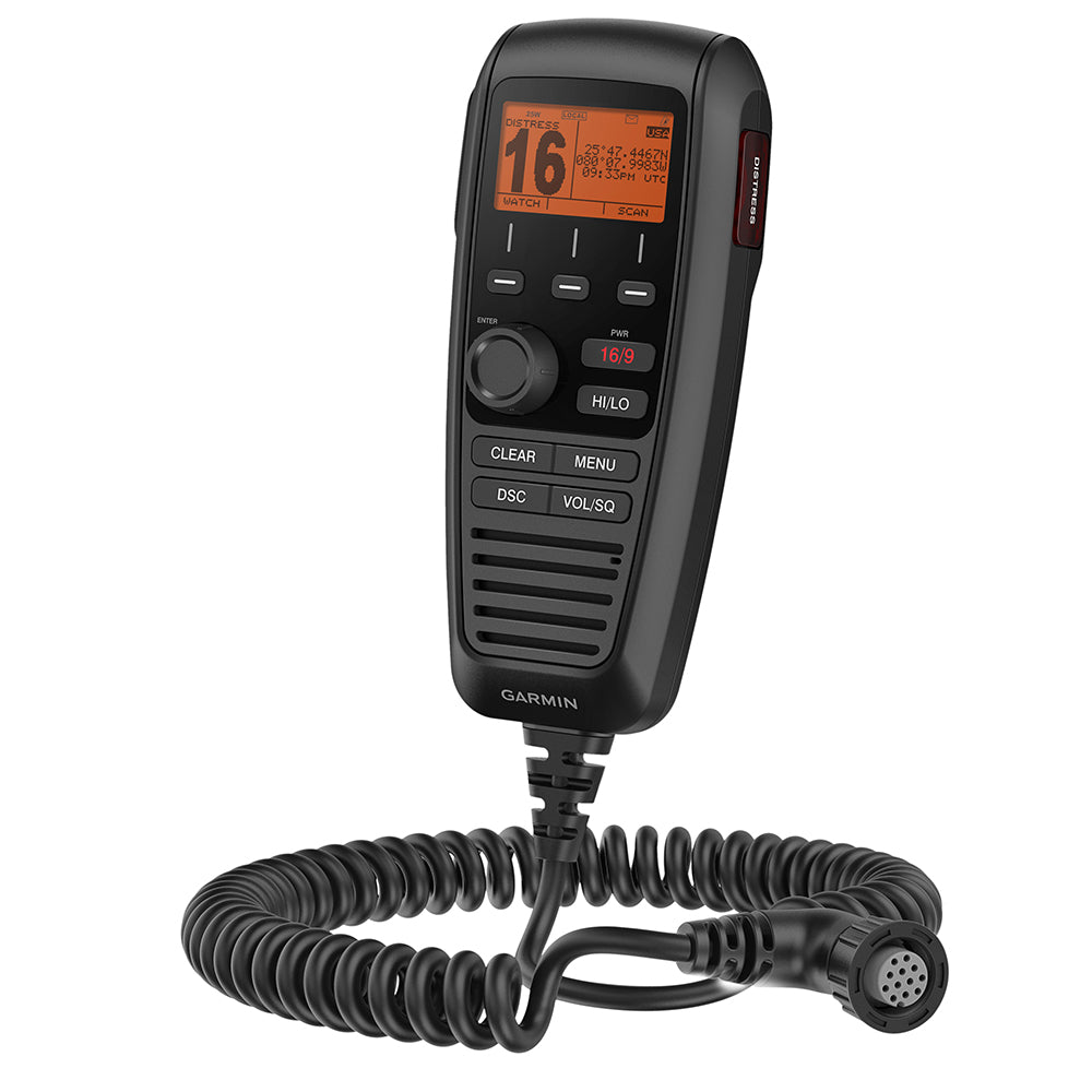 Garmin GHS 11 Wired VHF Handset accessory with microphone and control buttons for marine communication system.