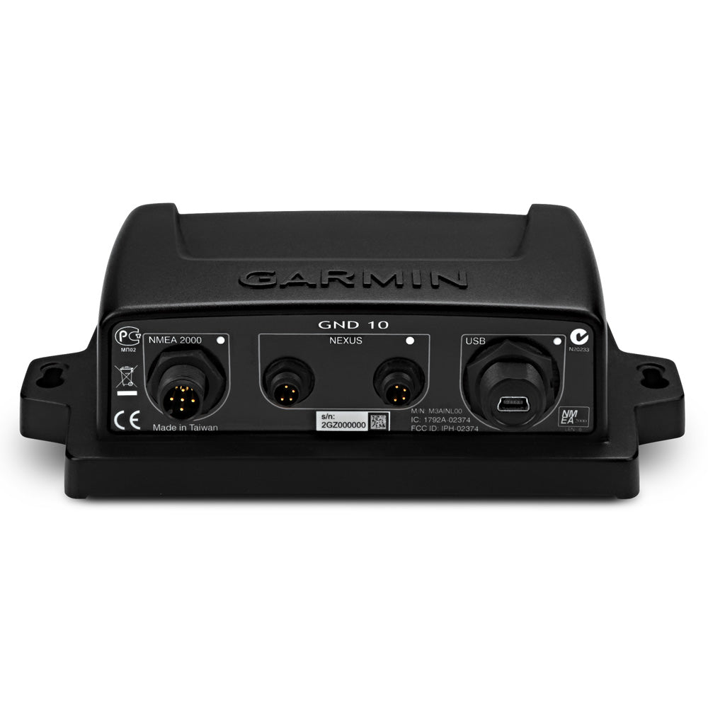 Garmin GND 10 Black Box Bridge accessory for vehicle navigation and GPS integration, shown with connectors and mounting features.