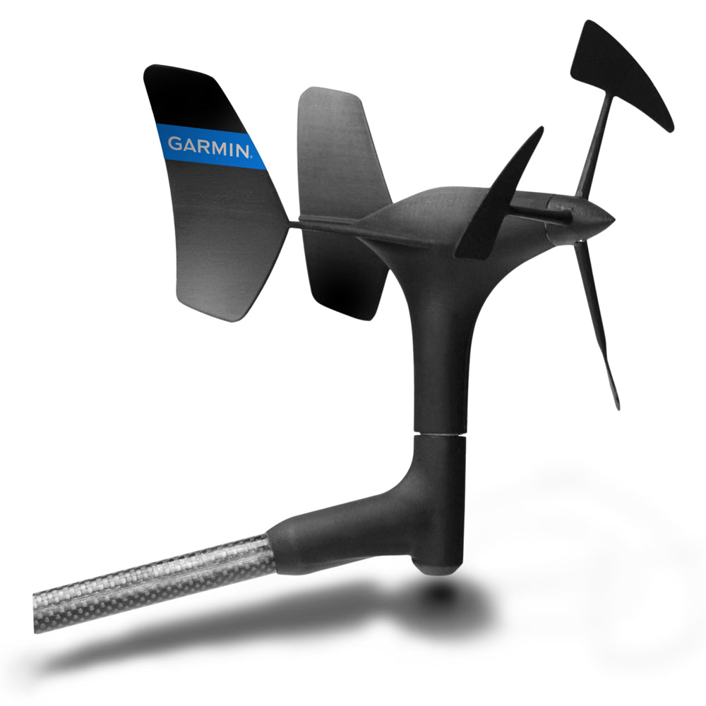Garmin gWind transducer accessory for marine boats, showing the compact sensor device used to measure wind speed and direction.