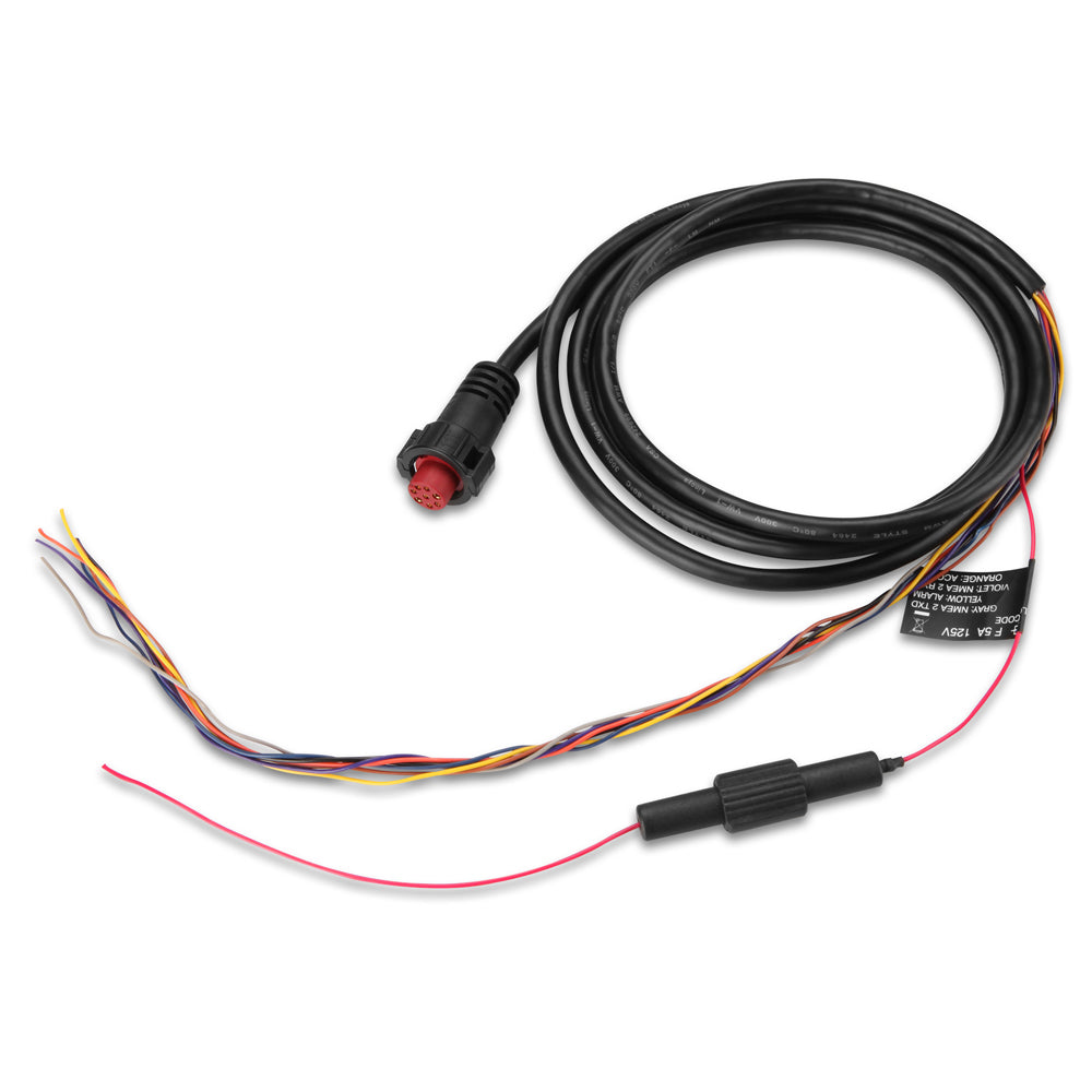 Garmin power cable with 8-pin connector for echoMAP and GPSMAP series marine GPS devices.