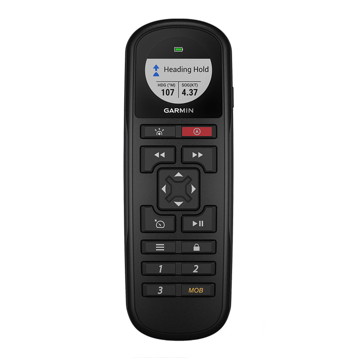 Garmin Reactor Autopilot Remote Control for marine autopilot system, accessory device with buttons and display interface.