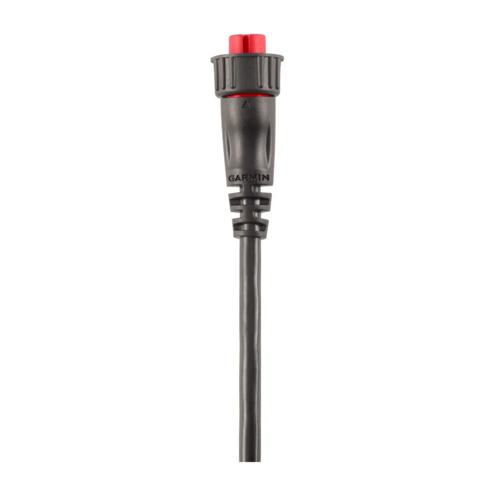 Garmin threaded power cable with 2-pin connector, accessory for compatible Garmin devices, shown with cable and connectors.