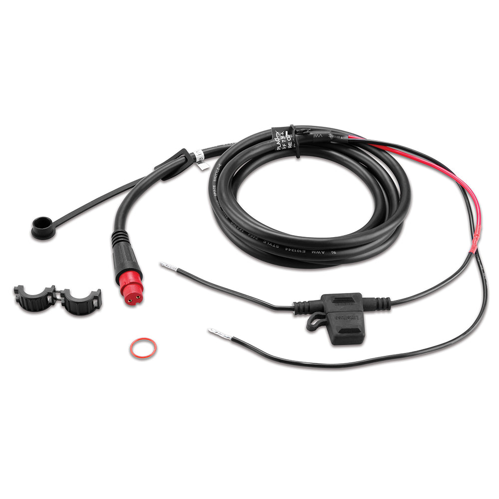 Garmin threaded power cable accessory for GLS 10 marine radar system, black cable with metal threaded connector.
