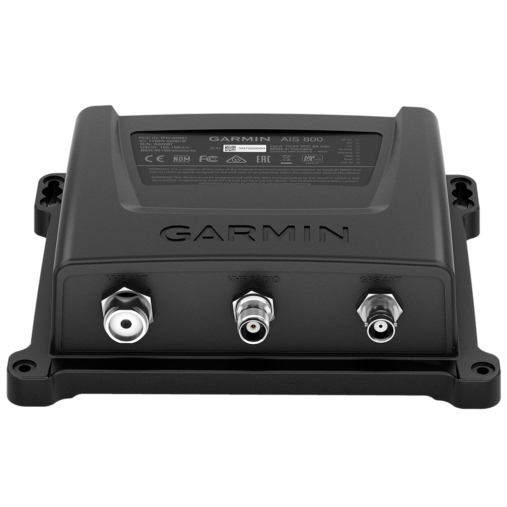 Garmin AIS 800 Blackbox Transceiver installed on a boat, showcasing its compact design for marine vessel tracking and communication.