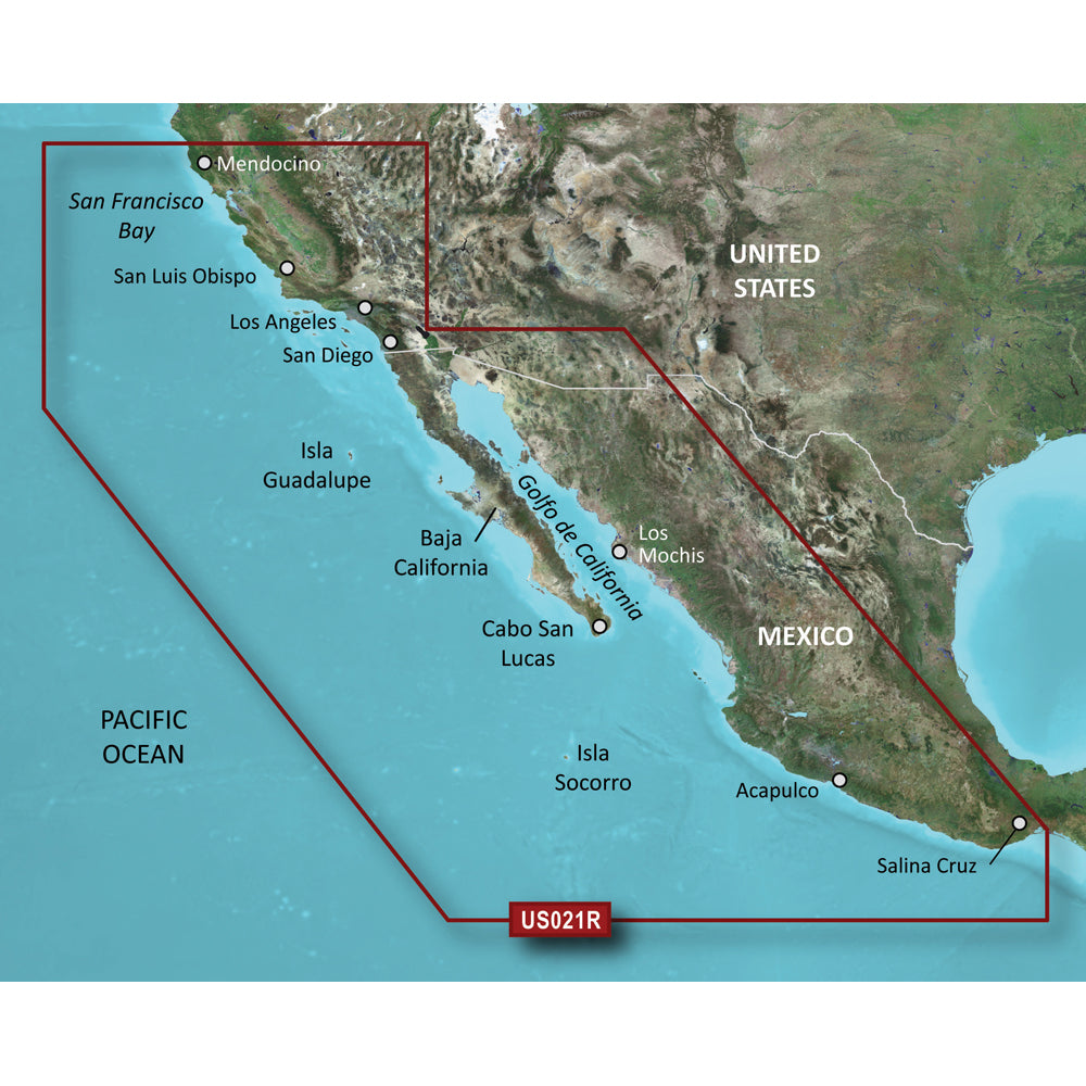 Garmin BlueChart g3 Vision HD microSD map card for California-Mexico with detailed marine navigation charts.