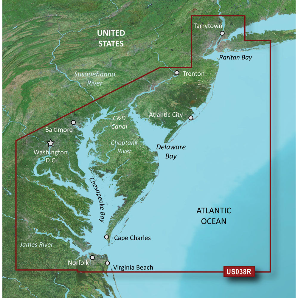Garmin BlueChart g3 Vision HD chart card for New York Chesapeake, showing detailed marine navigation maps on microSD/SD card.