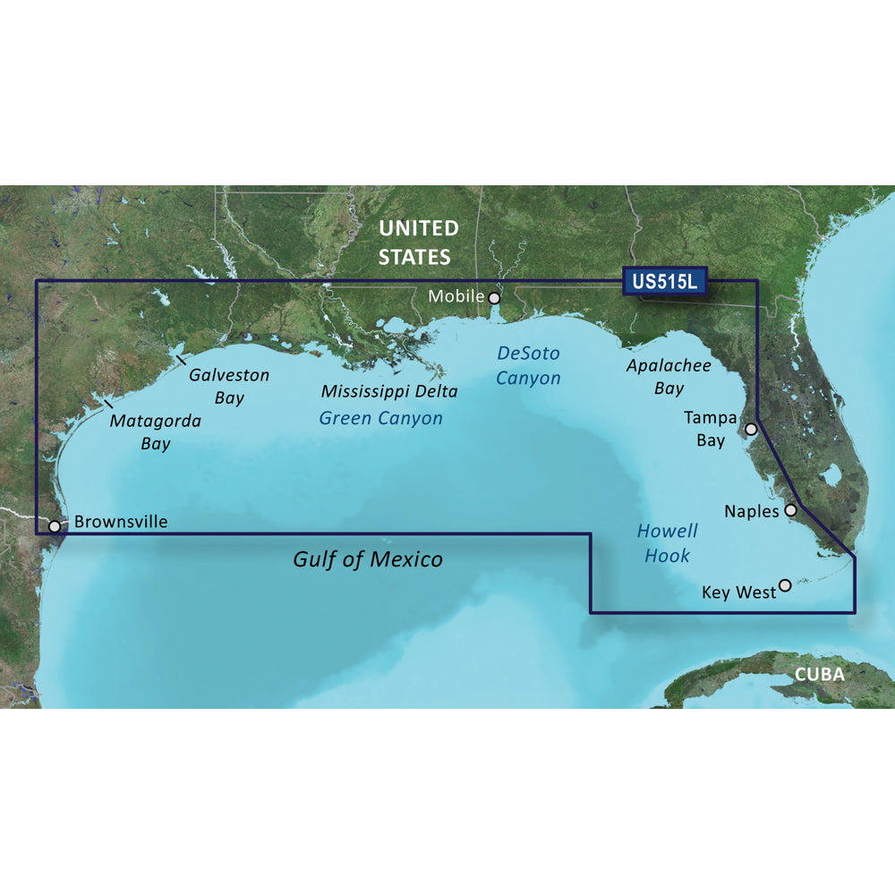 Garmin BlueChart g3 Vision HD microSD map of Brownsville to Key Largo, detailed marine navigation chart by Garmin.