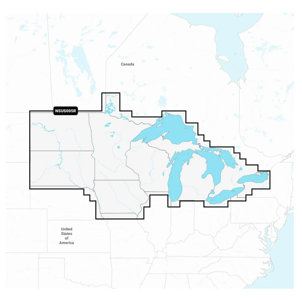 Garmin Navionics+ chart map of U.S. North Great Lakes for marine navigation, displaying detailed lake and coastline features.