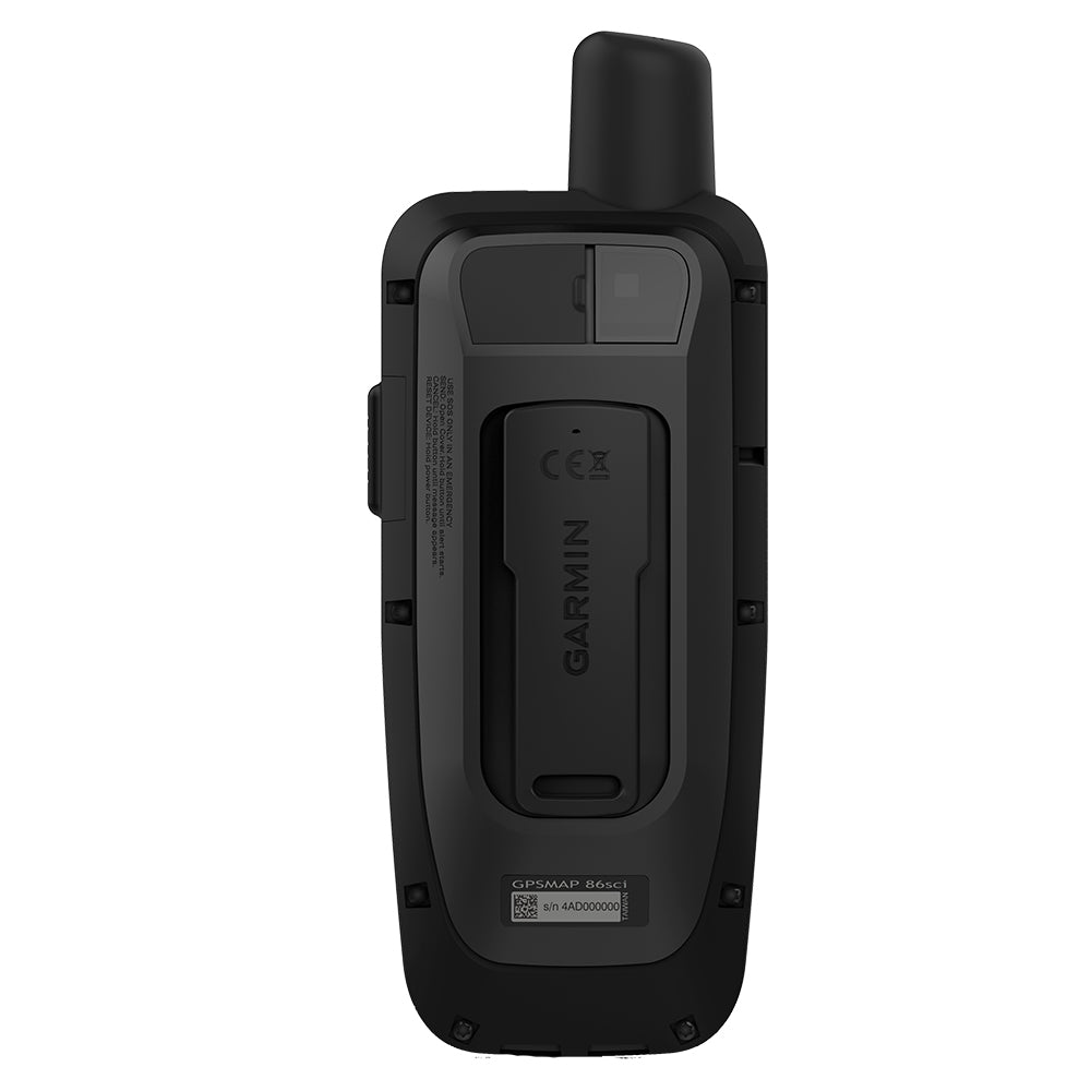 Garmin GPSMAP 86sci handheld GPS device with inReach and BlueChart g3 Coastal Charts, featuring a compact design and detailed mapping.