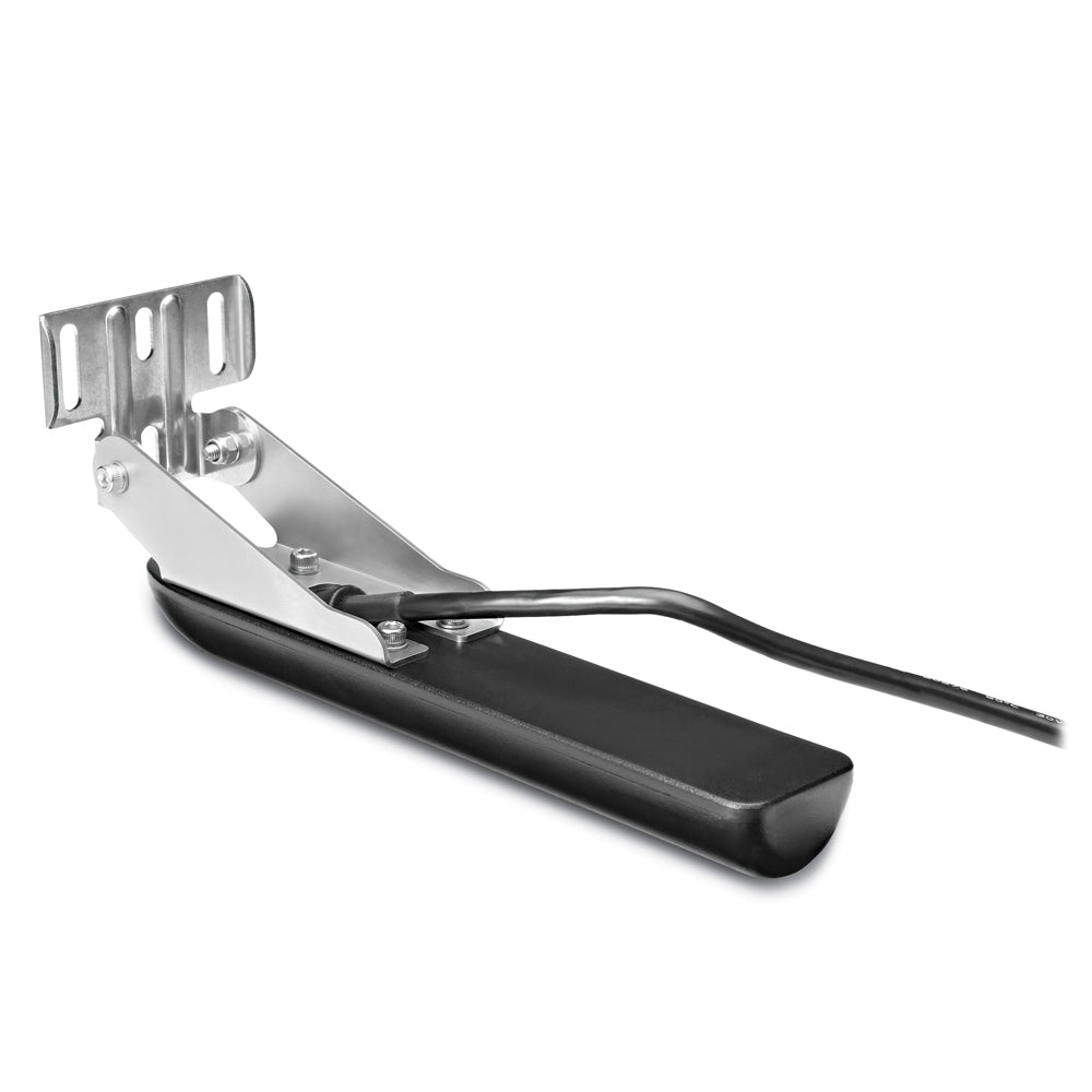 Garmin GT30-TM DownVu and SideVu transom mount transducer with 12-pin connector for GCV 10, shown with 20-foot cable.