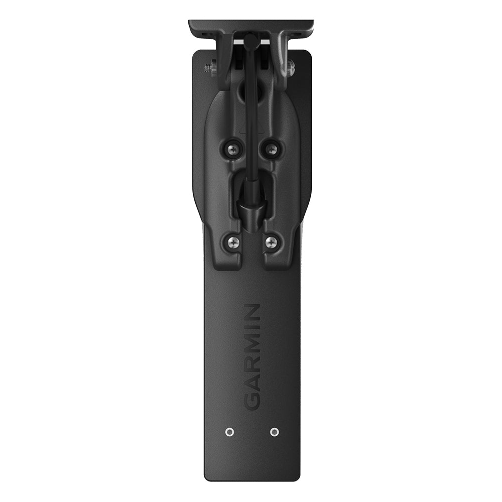 Garmin GT36UHD-TM transom mount transducer for boat sonar and fishfinder, showing transducer attached to boat hull.