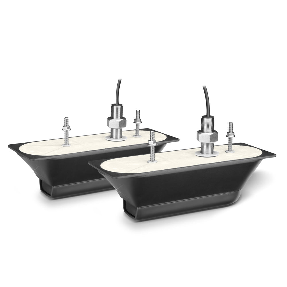 Garmin GT51M-THP SS transducer pair with DownV/SideV beams, 500W CHIRP, 600W traditional, 12-pin connection.