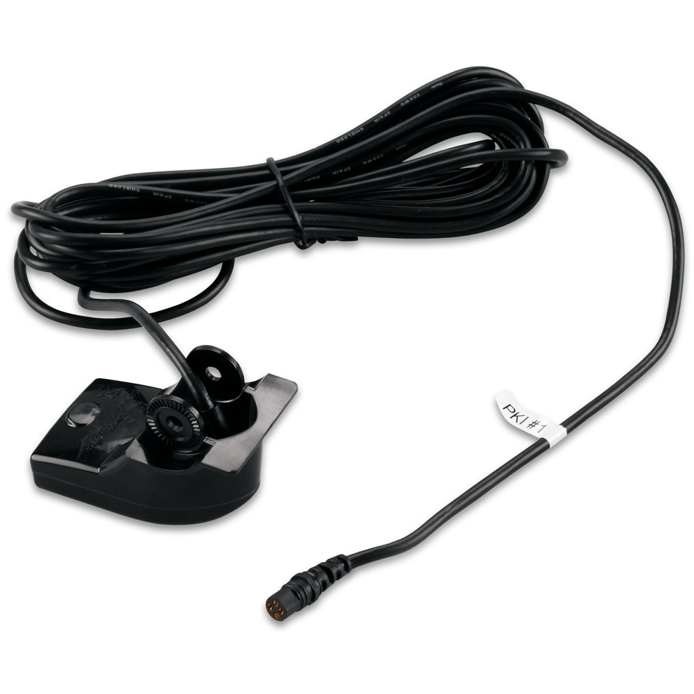 Garmin Transom Trolling Transducer for echo Series Fishfinders with 4-pin connector, designed for boat transom mounting.