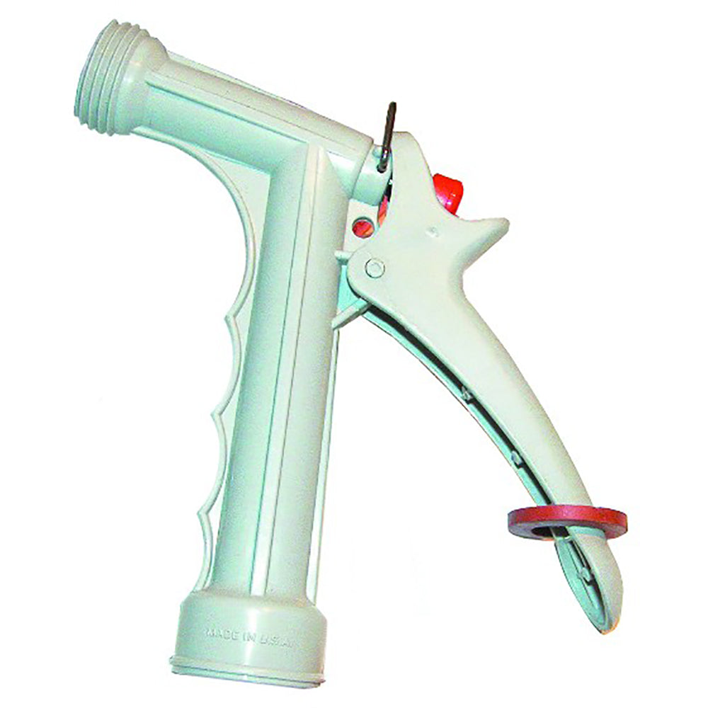 GROCO salt water hose nozzle used for cleaning, featuring a durable metal construction with a comfortable grip.