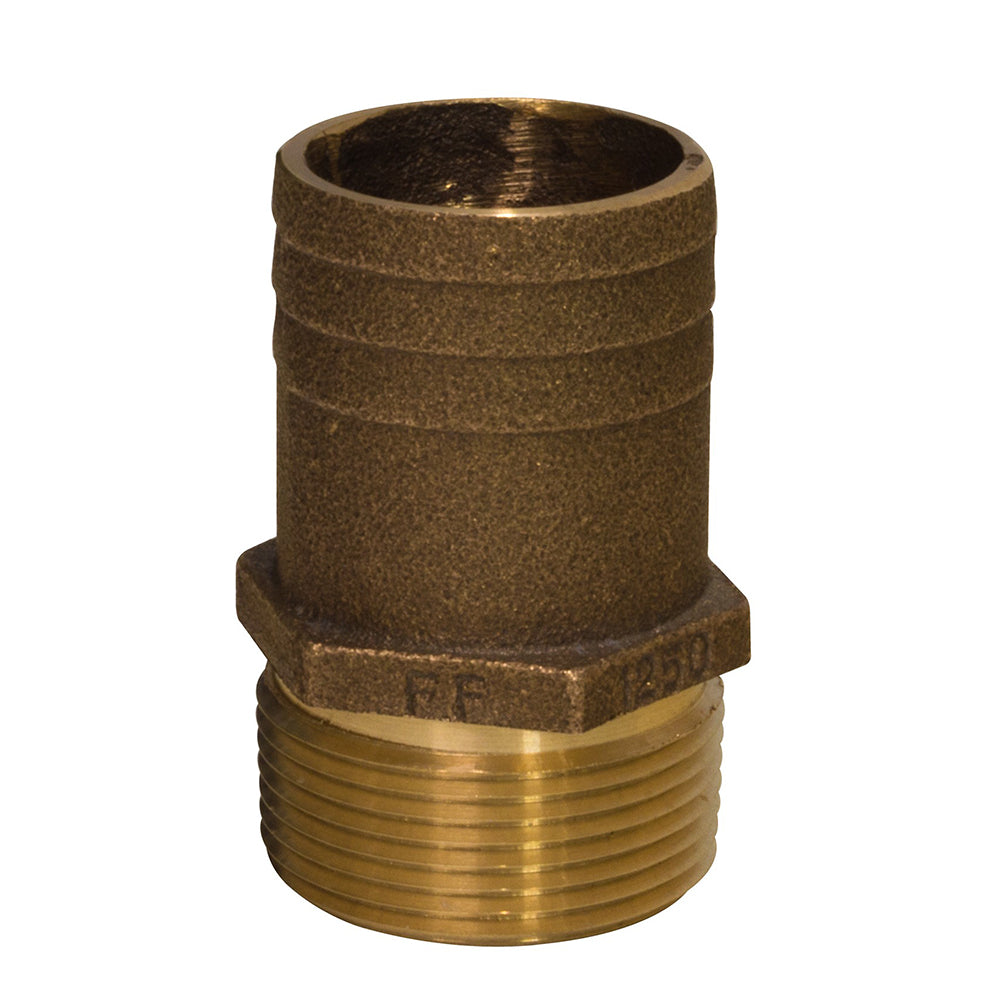 GROCO bronze 1-1/2" NPT to 1-3/4" full flow pipe-to-hose straight fitting for plumbing applications.
