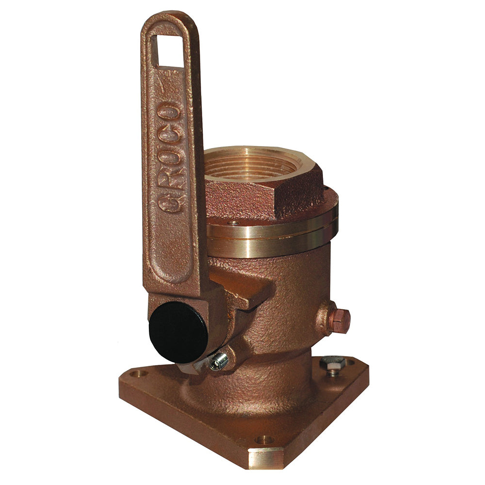 GROCO 1-1/4 inch bronze flanged full flow seacock fitting for marine plumbing systems
