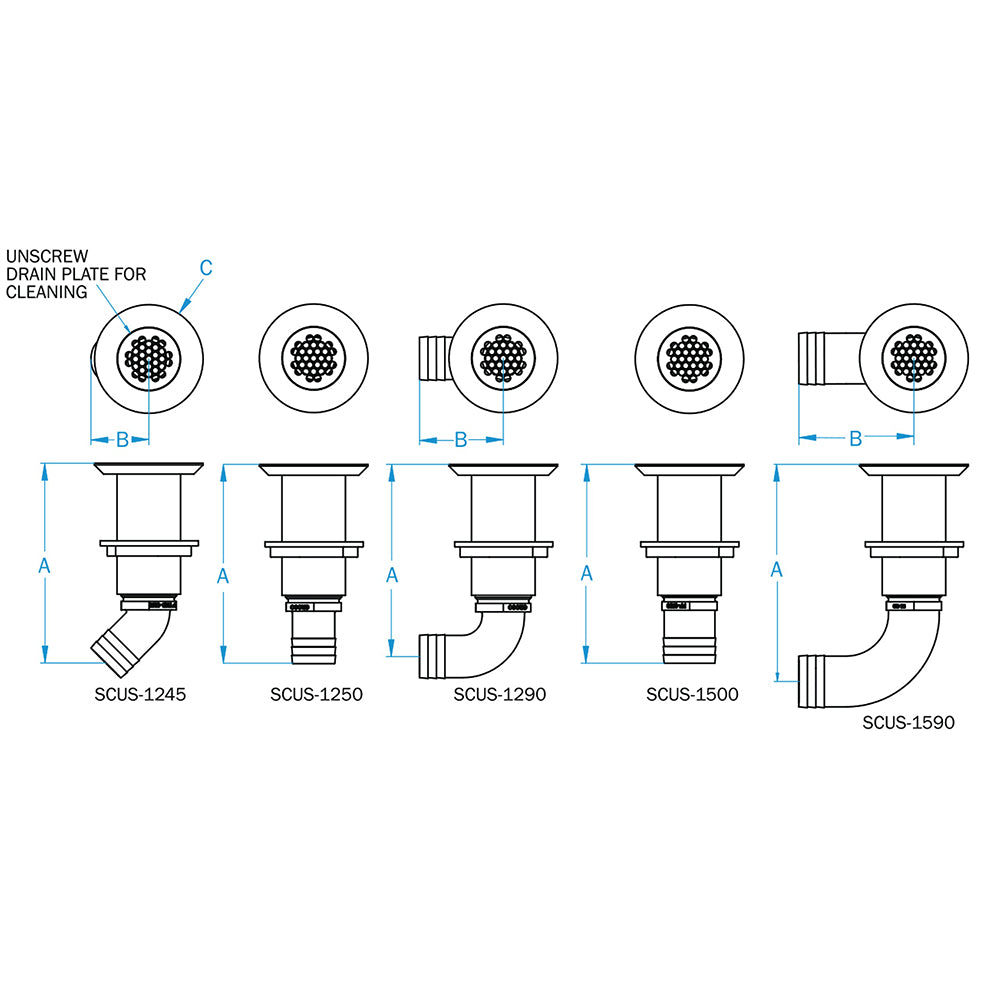 Tuyau cannelé GROCO 1-1/4" en acier inoxydable à 90 degrés pour drain de pont