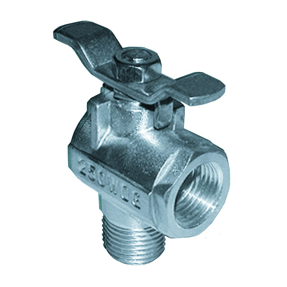GROCO 1/2-inch NPT stainless steel fuel valve with 90-degree fitting, designed for fuel line installations.