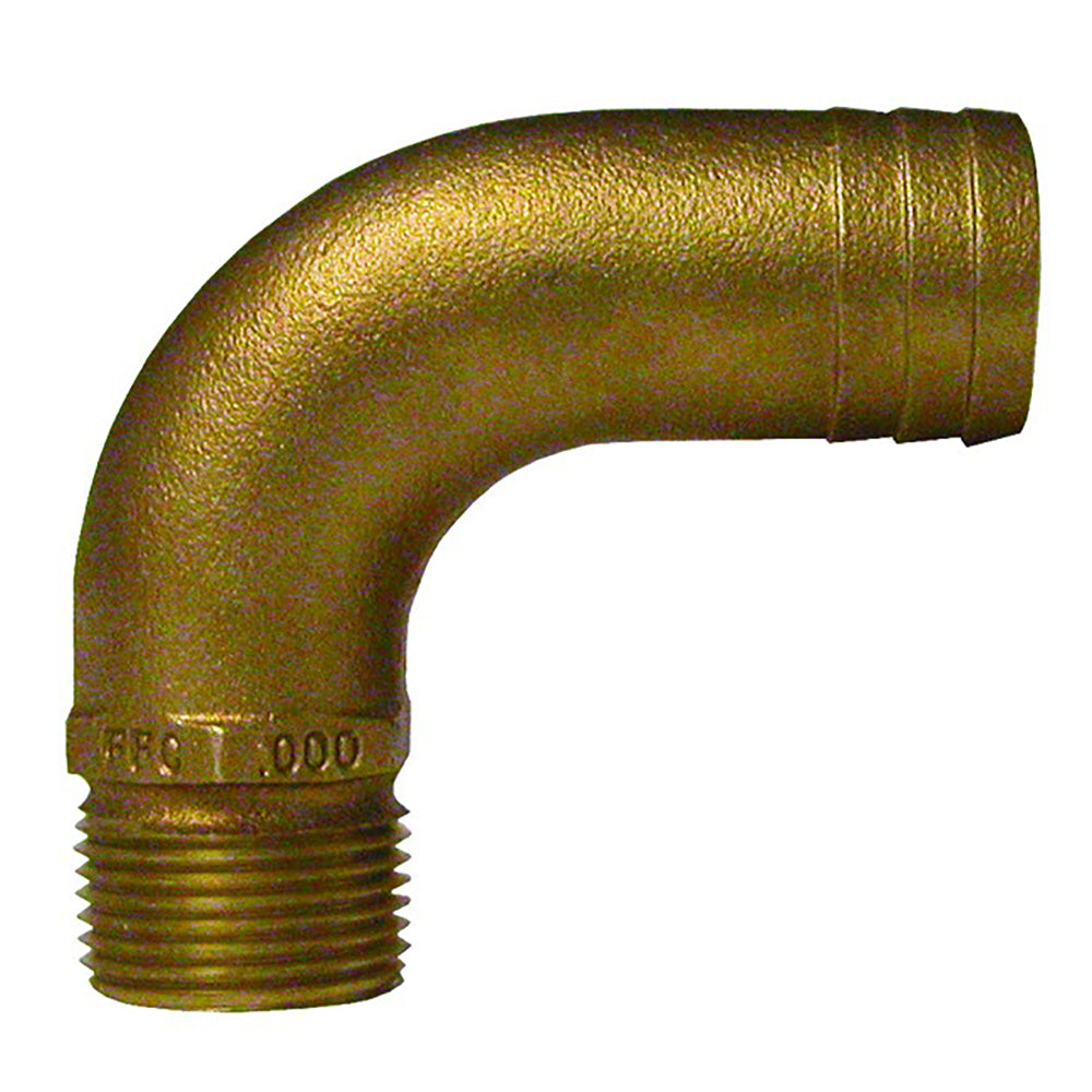 GROCO bronze 1" NPT x 1-1/4" ID full flow 90-degree elbow pipe to hose fitting for plumbing applications