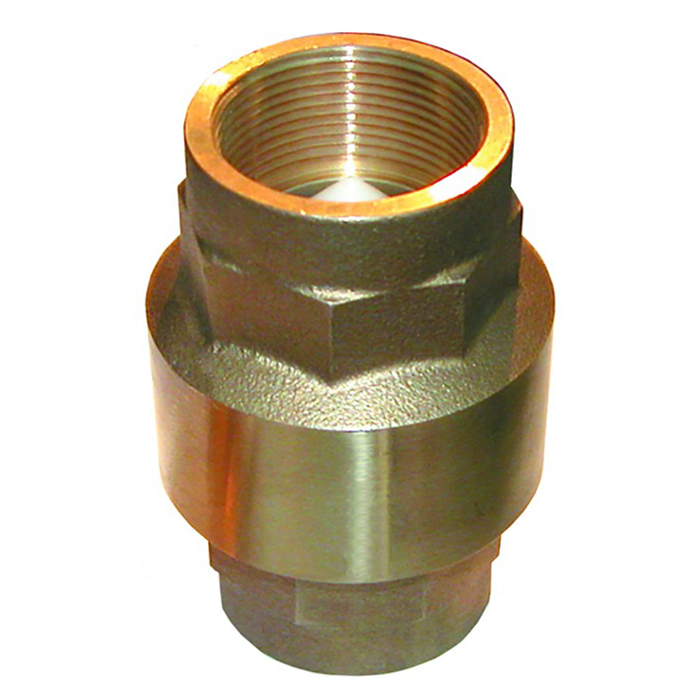 GROCO 3/4-inch bronze in-line check valve for plumbing applications, showing the valve with inlet and outlet connections.
