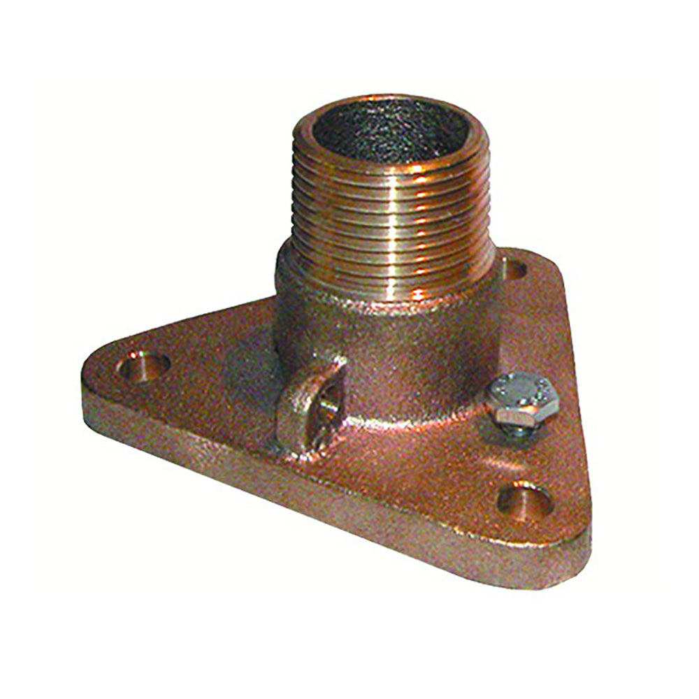 GROCO 3/4-inch bronze NPS to NPT flange adapter fitting for plumbing connections, shown in a close-up image.