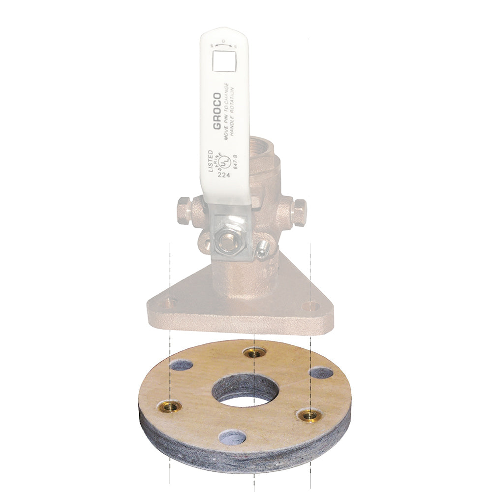 GROCO backing block for 2-1/2 inch seacocks, marine fittings component, used for secure pipe support in boat plumbing systems.