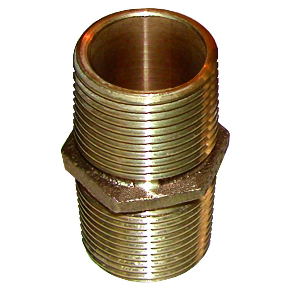GROCO bronze pipe nipple, 1/2-inch NPT fitting, threaded pipe connector for plumbing applications, with a bronze finish.