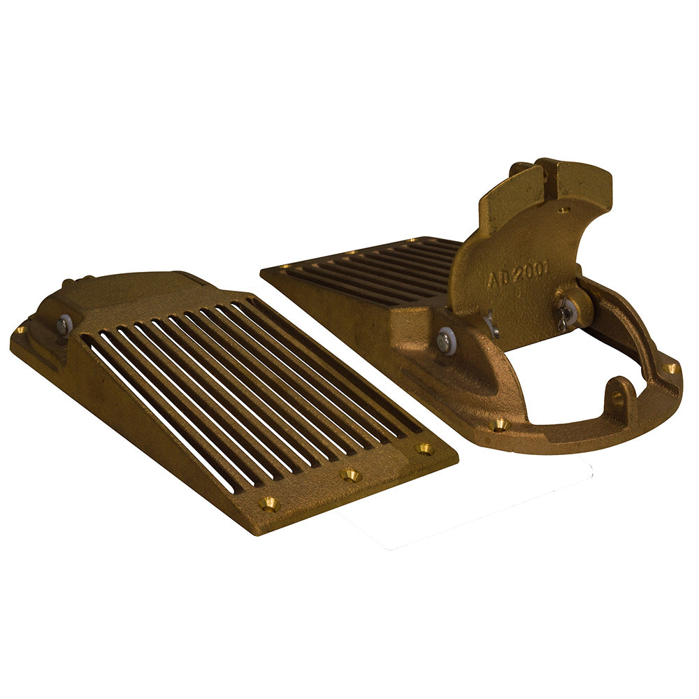 GROCO bronze slotted hull scoop strainer with access door for up to 1-1/4 inch thru hull fittings, marine boat fitting component