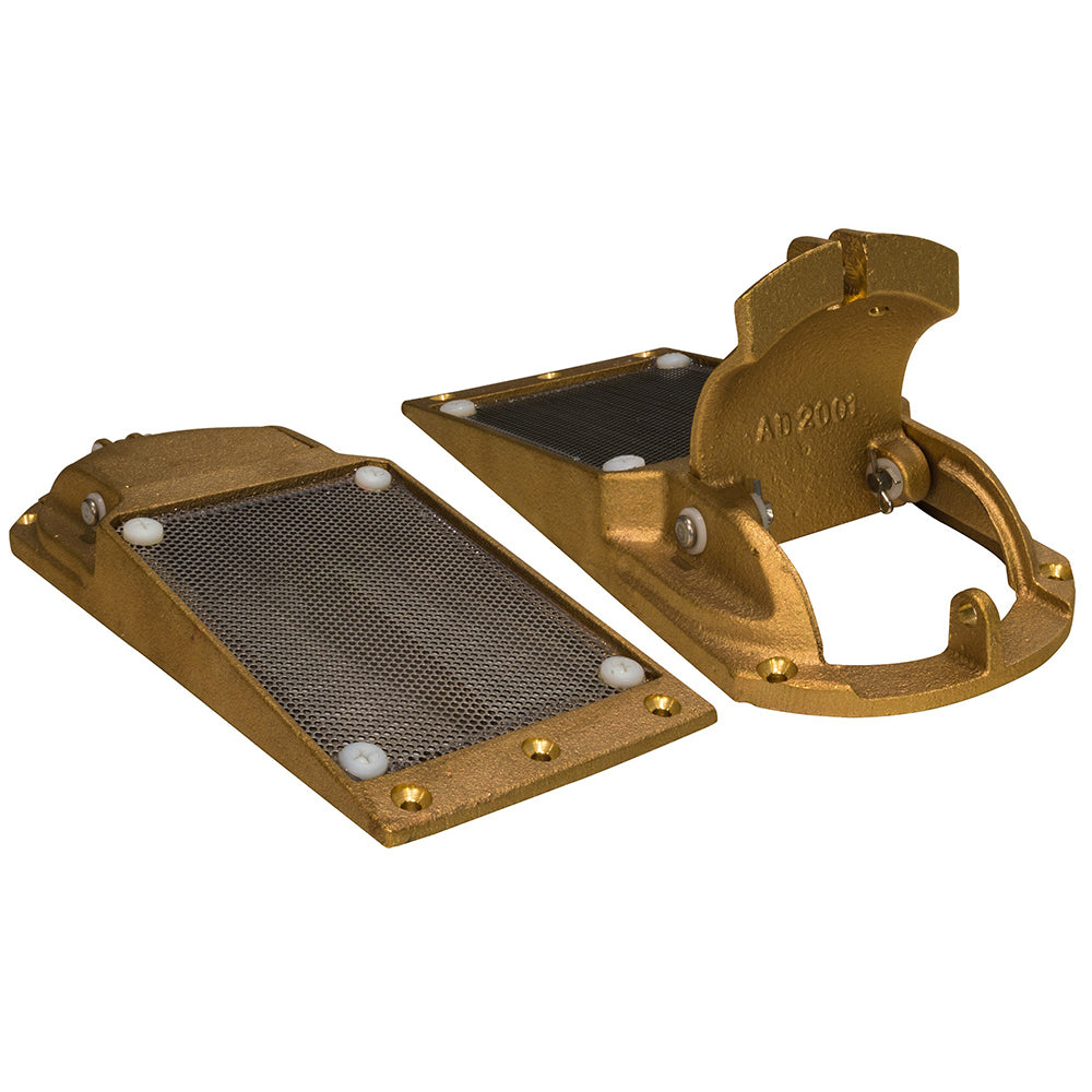 GROCO perforated hull strainer with access door for 2-inch thru-hull fittings, designed for marine vessel plumbing systems.