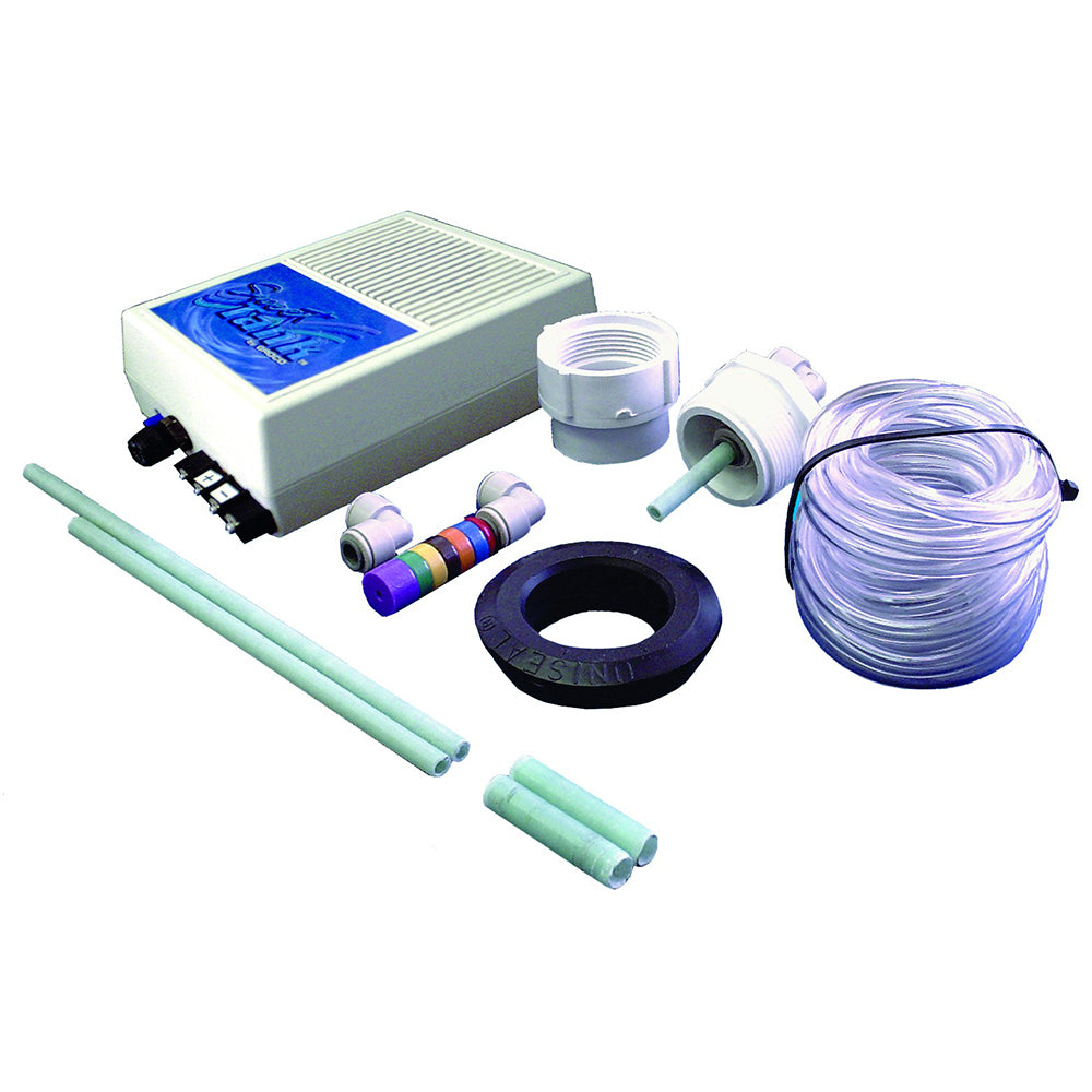 GROCO Sweetank 12V marine sanitation odor neutralization system with compact design for boat waste treatment.