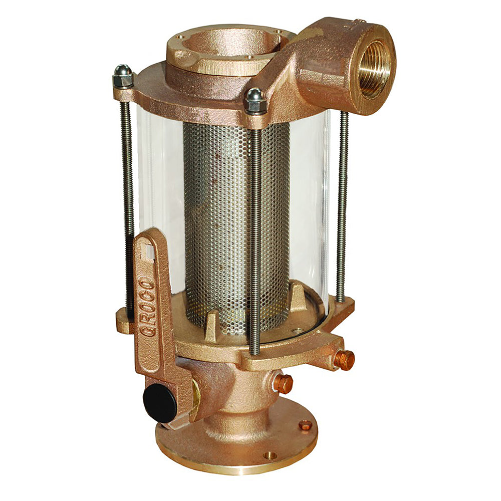 GROCO 3/4-inch ball valve and seacock raw water strainer combo with strainer basket for marine plumbing systems