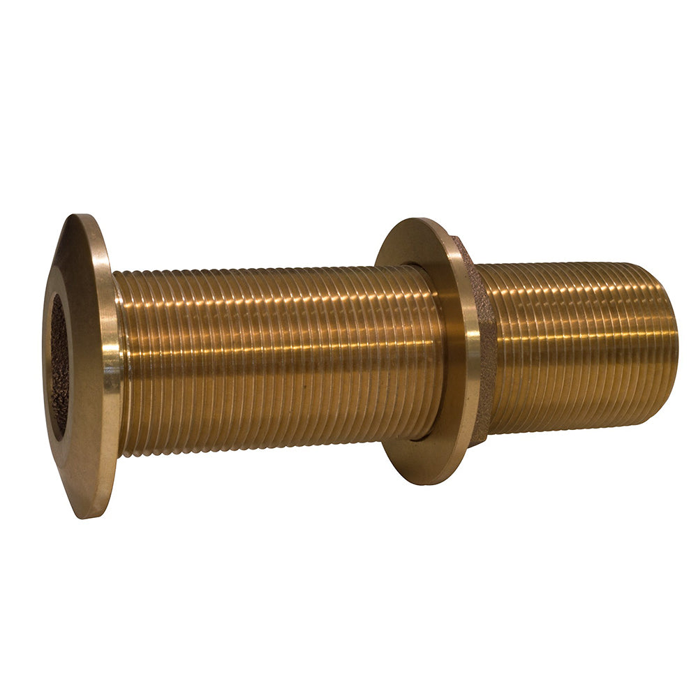 GROCO 1-1/4 inch bronze extra long thru-hull fitting with nut for marine plumbing applications.