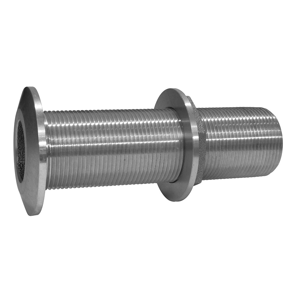 GROCO 2-inch stainless steel extra long thru-hull fitting with nut for marine plumbing and boat hull installation