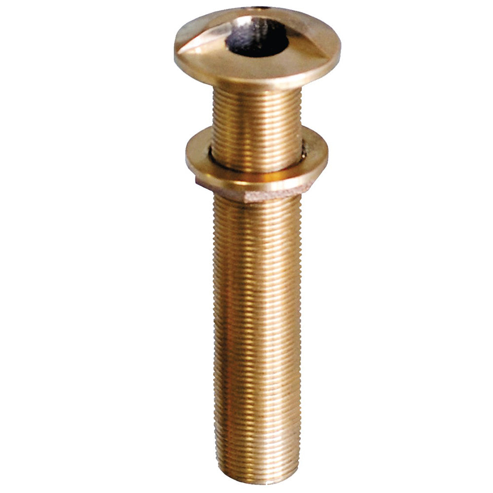 GROCO 3/4-inch bronze high-speed thru-hull fitting with nut, extra long for marine plumbing applications.
