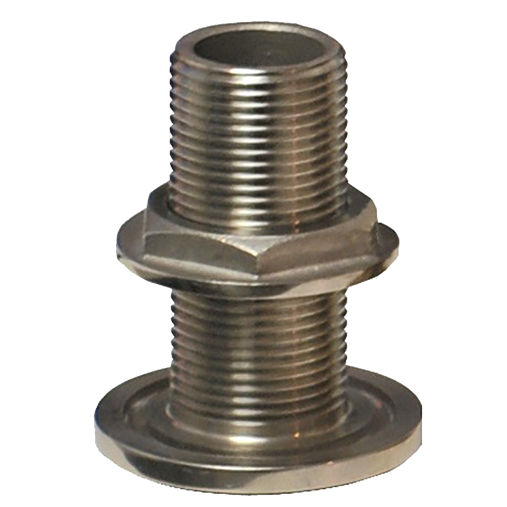 Stainless steel GROCO 3/4" NPS NPT combo thru-hull fitting with nut for marine plumbing applications.