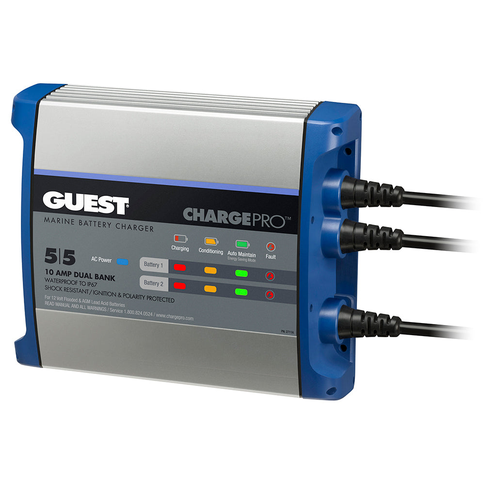 Guest on-board battery charger 10A, 12V, 2-bank, 120V input, designed for marine or RV battery charging systems.