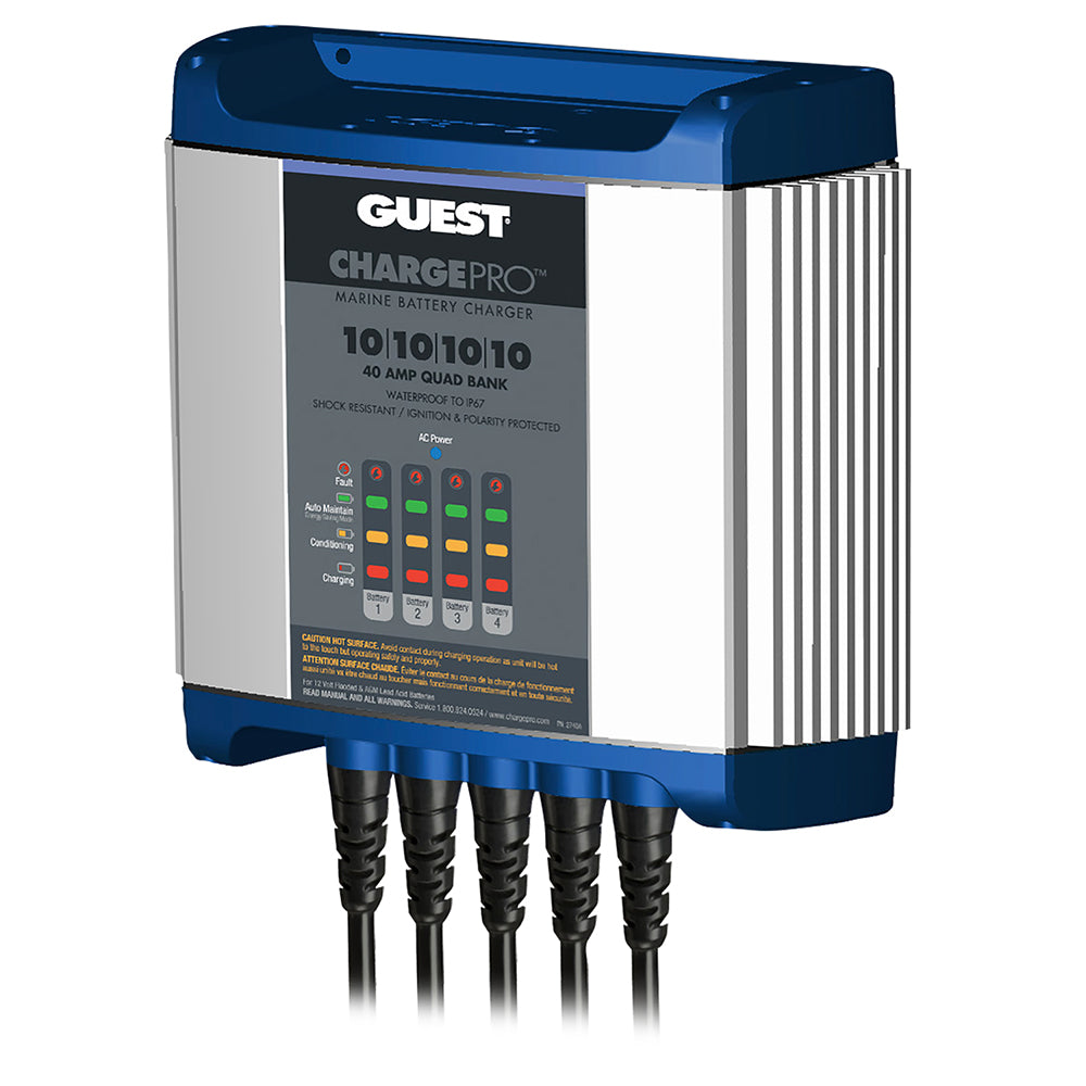 Guest On-Board Battery Charger 40A 12V 4-Bank with 120V input, designed for marine or RV applications, featuring multiple charging banks.
