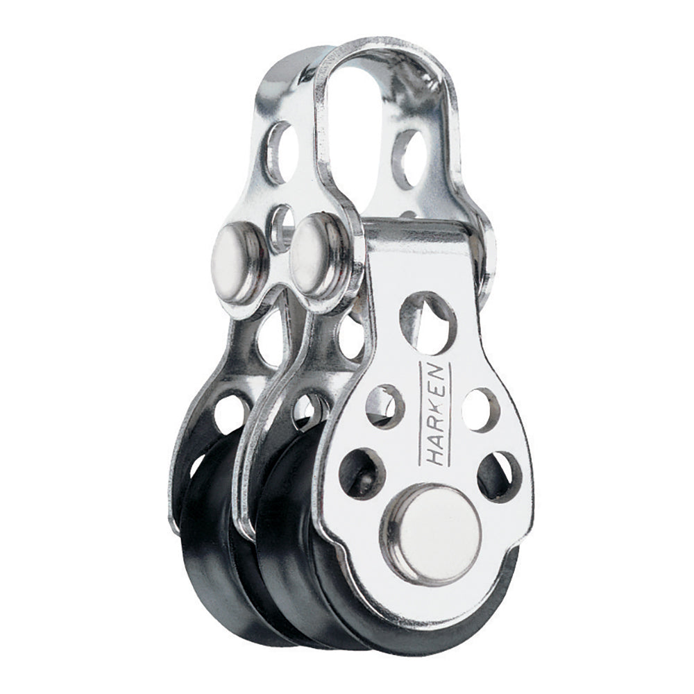 Harken 16mm double block sailing block with black and silver finish, featuring two sheaves for smooth line control.