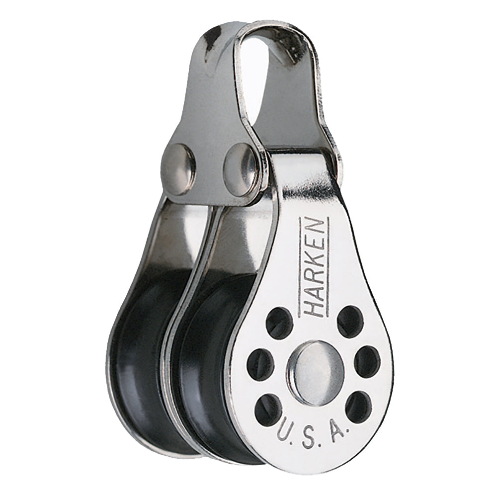 Harken 22mm double micro block showing compact sailing block with two sheaves and sturdy construction for sailing applications