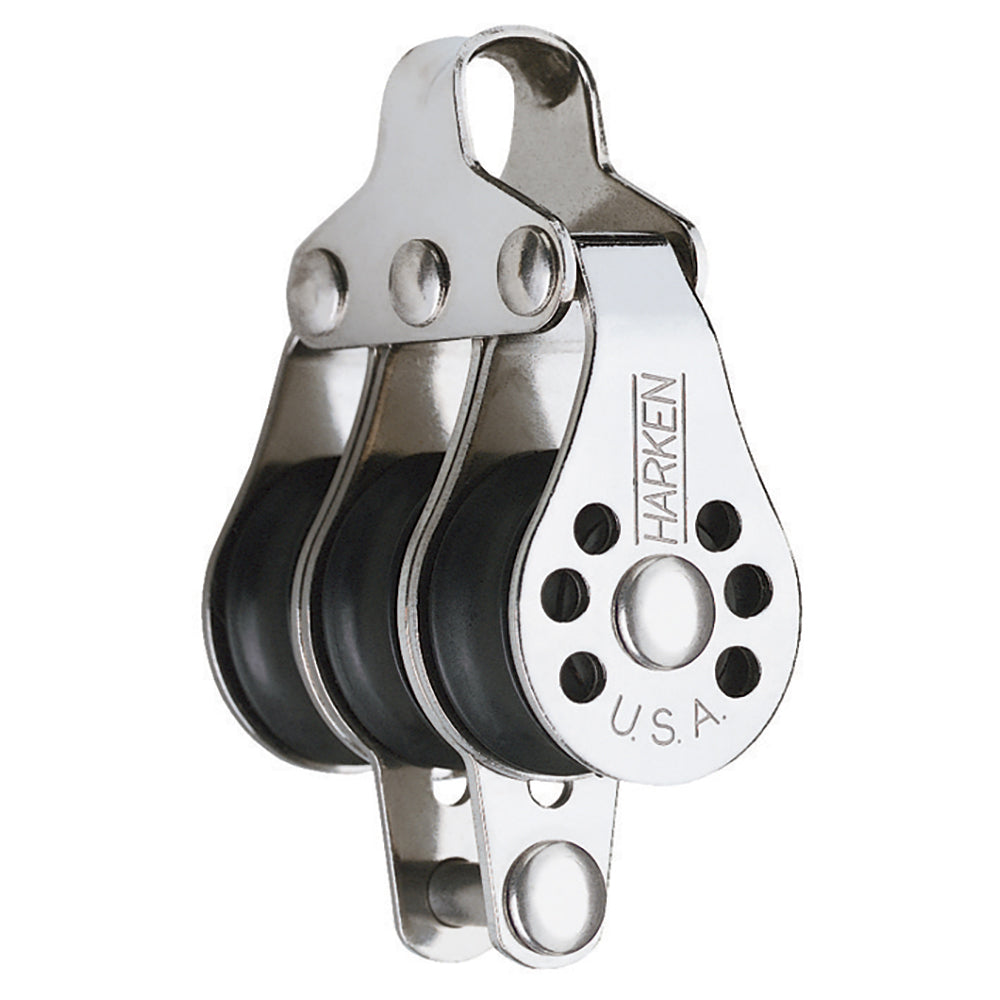 Harken 22mm Triple Micro Block with Becket, compact sailing block with three sheaves and attachment point for marine rigging.