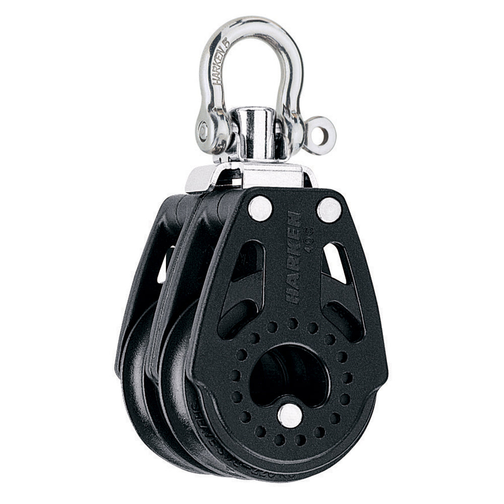 Harken 40mm Carbo Air double swivel block for sailing, featuring lightweight construction and durable design.