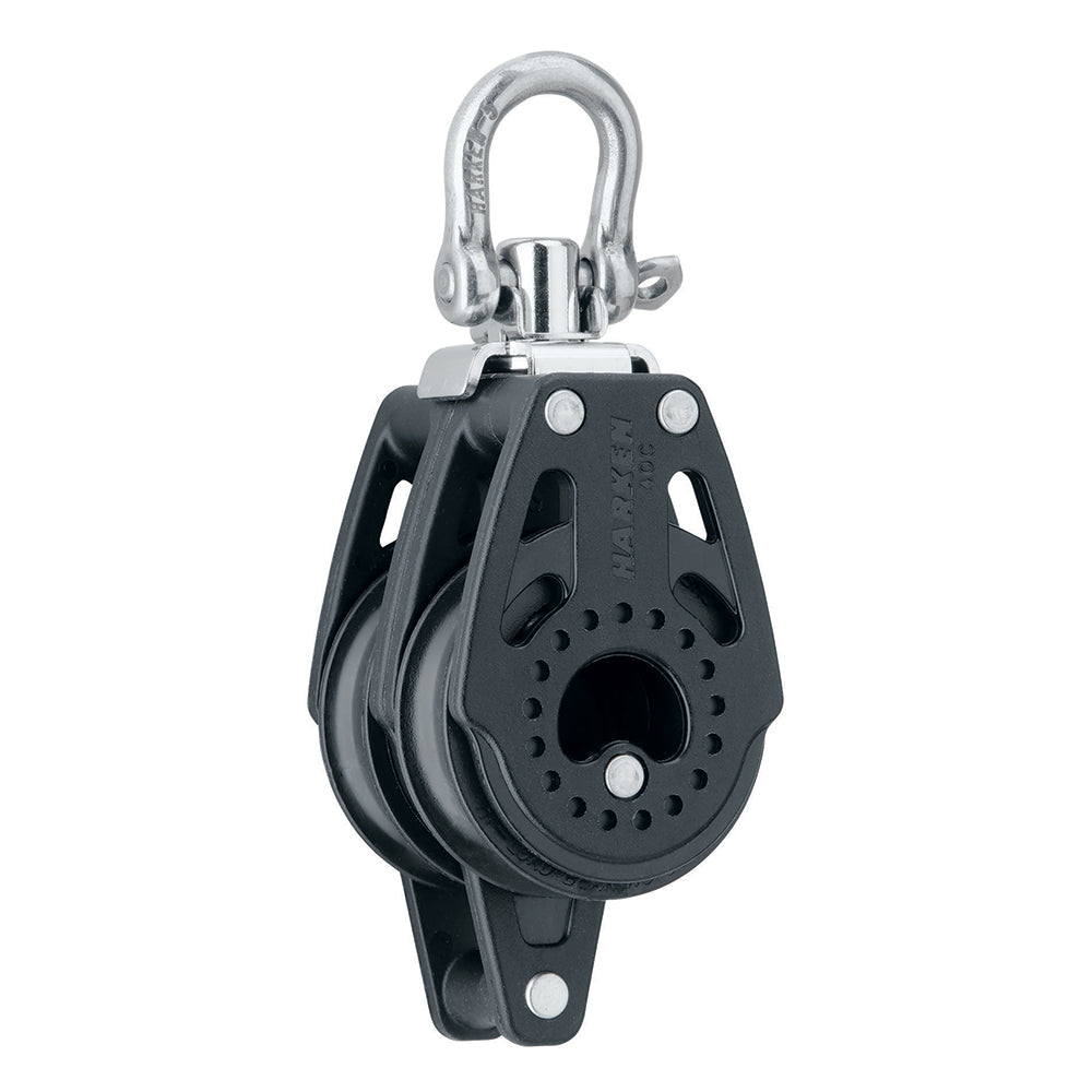 Harken 40mm Carbo Air Double Swivel Block with Becket, a sailing block with swivel and becket for rigging and sailing applications.