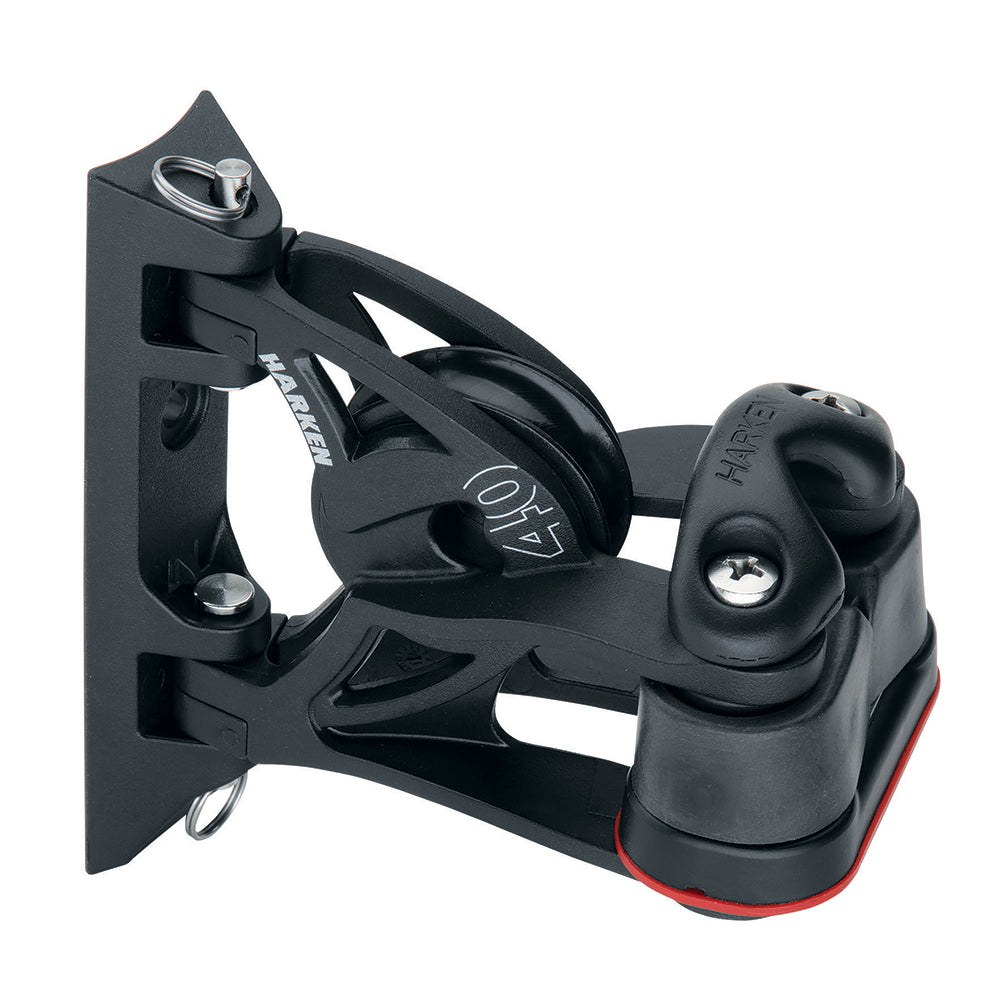 Harken 40mm pivoting lead block with Carbo-Cam cleat for sailing and rigging applications.